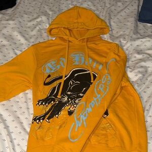 Ed Hardy yellow panther graphic hoodie